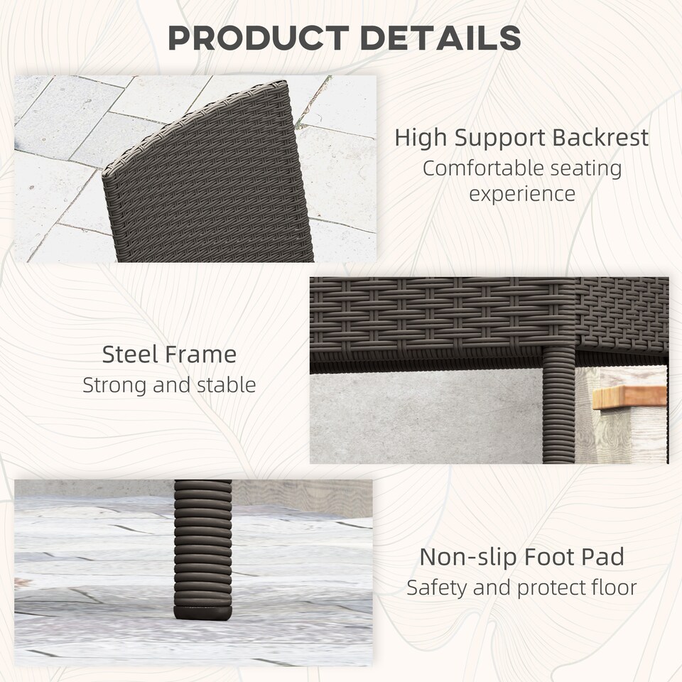 image 1 of Outsunny 4 Pieces PE Rattan Garden Chairs with Cushion, Patio Wicker Dining Chairs with Backrest for Patio, Deck, Garden, Dark Grey