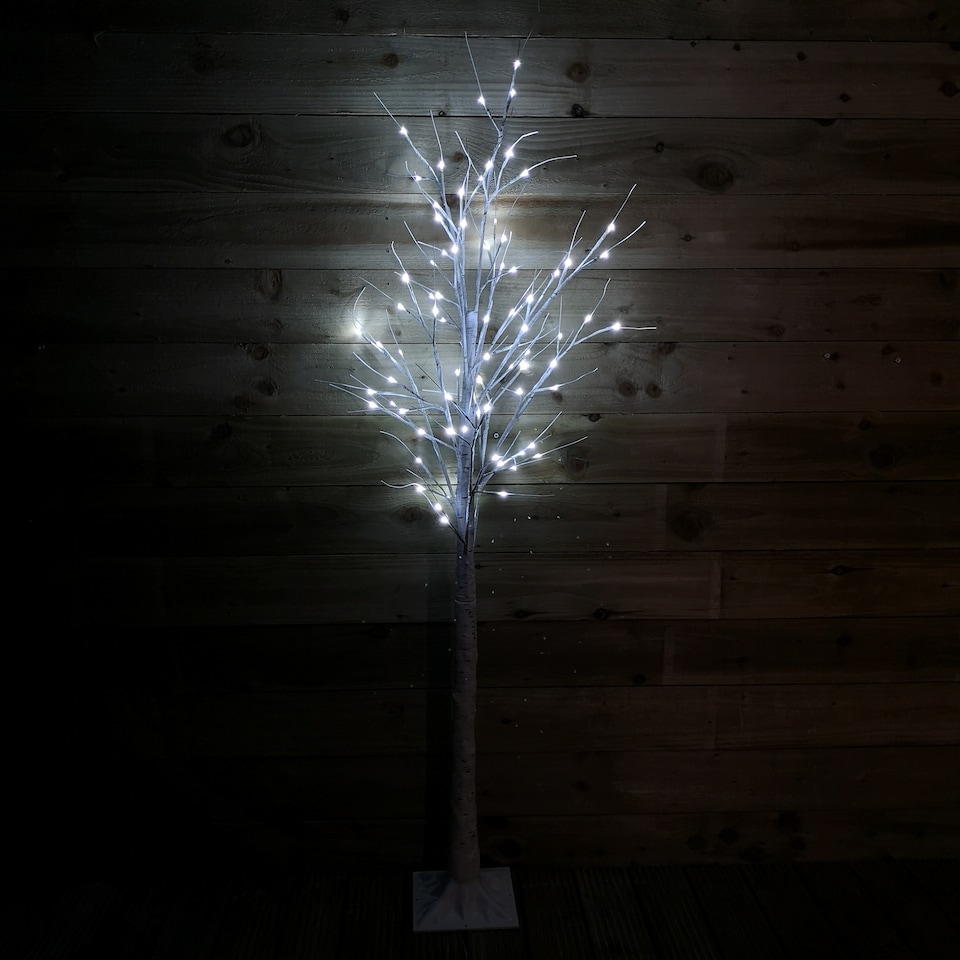 image 1 of 1.8m (6ft) Indoor Outdoor Christmas Lit Birch Tree with 80 Ice White LEDs