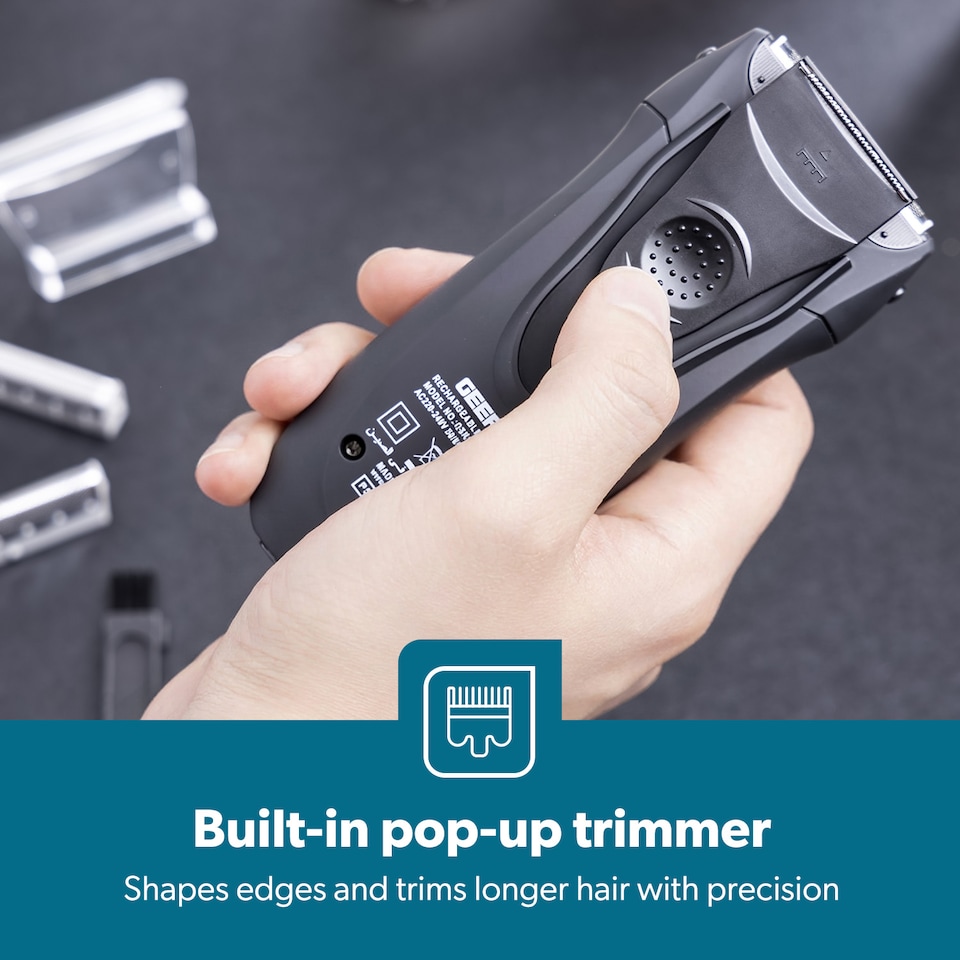 image 1 of Geepas Rechargeable Men Electric Shaver with Pop Up Trimmer