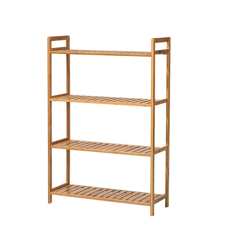 image 1 of Living and Home 4 Tier Bamboo Wood Storage Shelf Rack- 68cm W x 25cm D x 100cm H