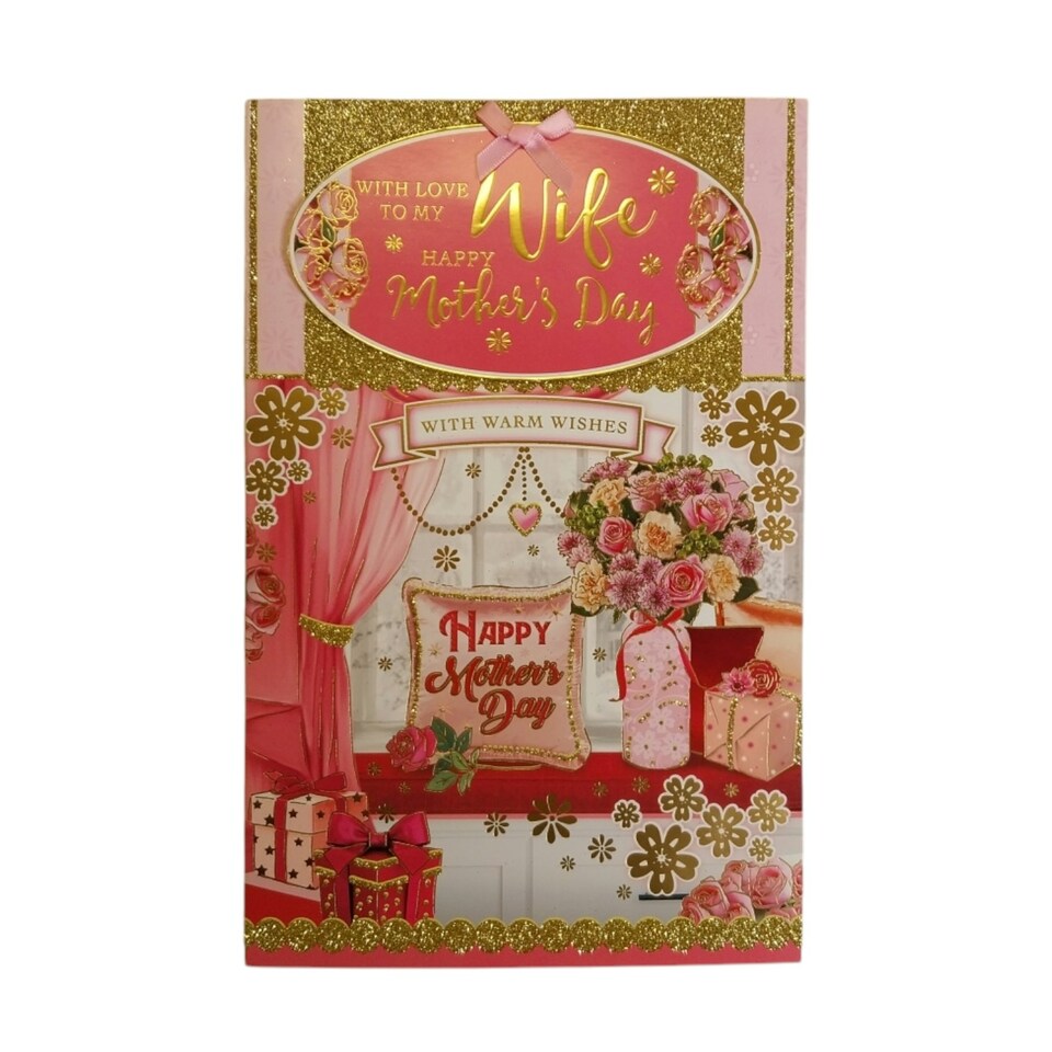image 1 of To My Wife Lovely Pink Colour Window Design Mother's Day Card