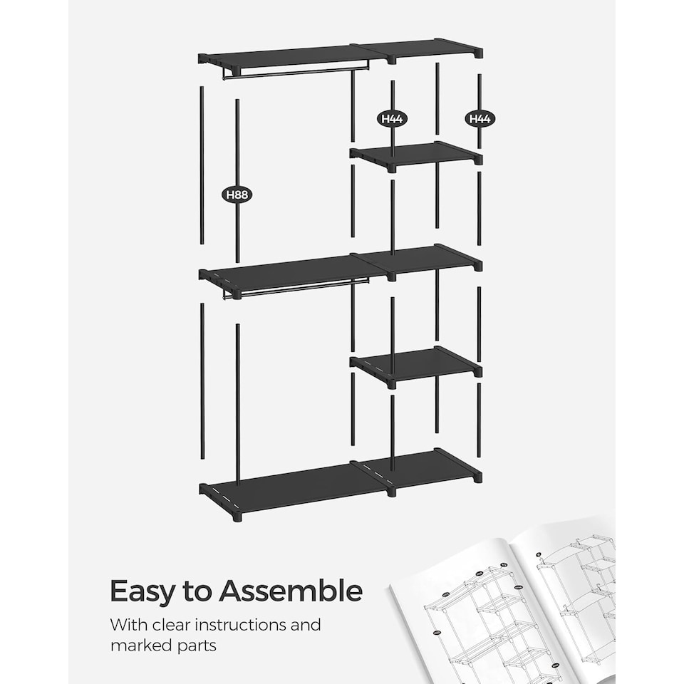 image 1 of Open Design Wardrobe with Dual Hanging Areas and Shelving Storage, Black