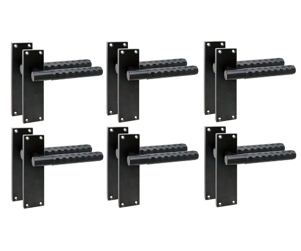 image 1 of Golden Grace 6 Pairs Victorian Knurled Honeycomb Hex Cut T-Bar Interior Door Handle on Backplate Matt Black - 150mm x 40mm