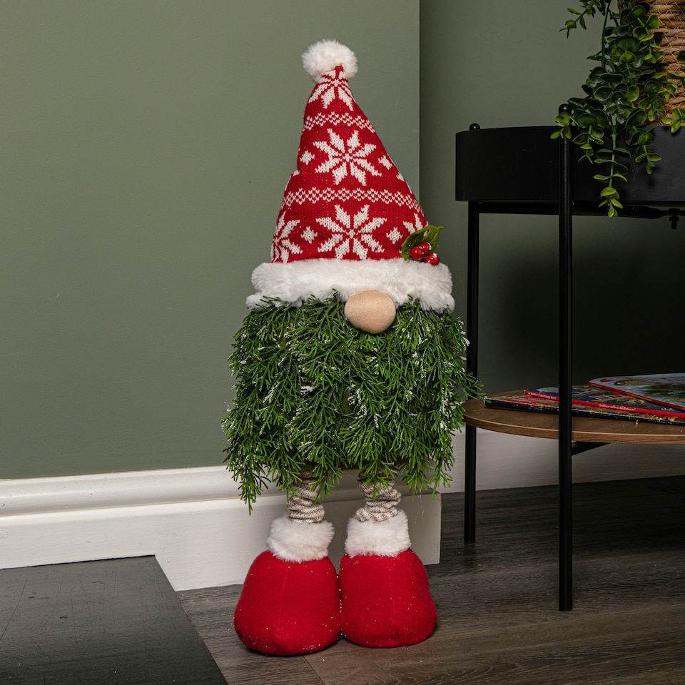 image 1 of 76cm Red and White Christmas Tree Standing Gonk with Snowflake Hat and Extendable Legs