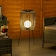 image 1 of ValueLights Solar Powered Outdoor Black Squat Tripod Floor Lamp with Globe Bulb
