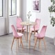 image 2 of 5PCs Dining Set - an Oak Round Dining Table & Set of 4 White Lorenzo Tulip chairs with Padded Seat | Pink