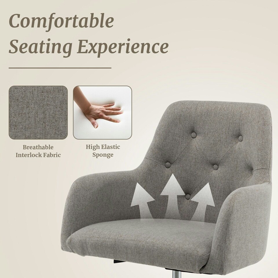 image 1 of COSTWAY Adjustable Rolling Upholstered Accent Armchair Grey