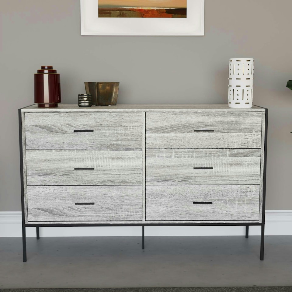 image 1 of Vida Designs Brooklyn 6 Drawer Chest of Drawers Industrial Bedroom Storage, Grey