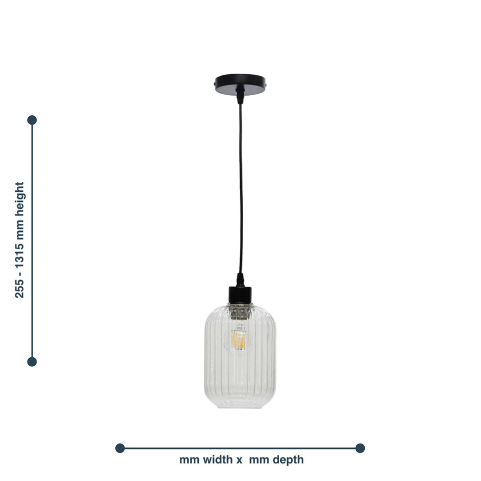 image 1 of Batley - Clear Ribbed Glass with Black Pendant Fitting Black | Clear