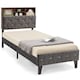 image 1 of COSTWAY Single Size Bed Frame Upholstered Slat Support Platform Bed