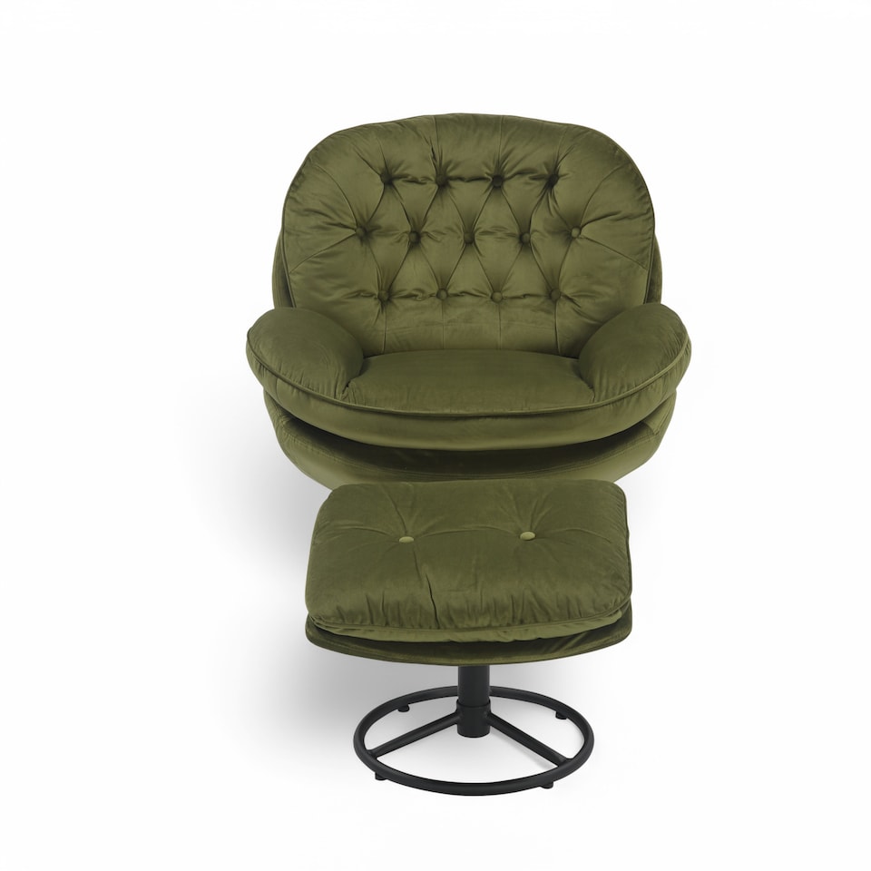 image 1 of Velvet Sage Green Azura Swivel Accent Chair with Footstool