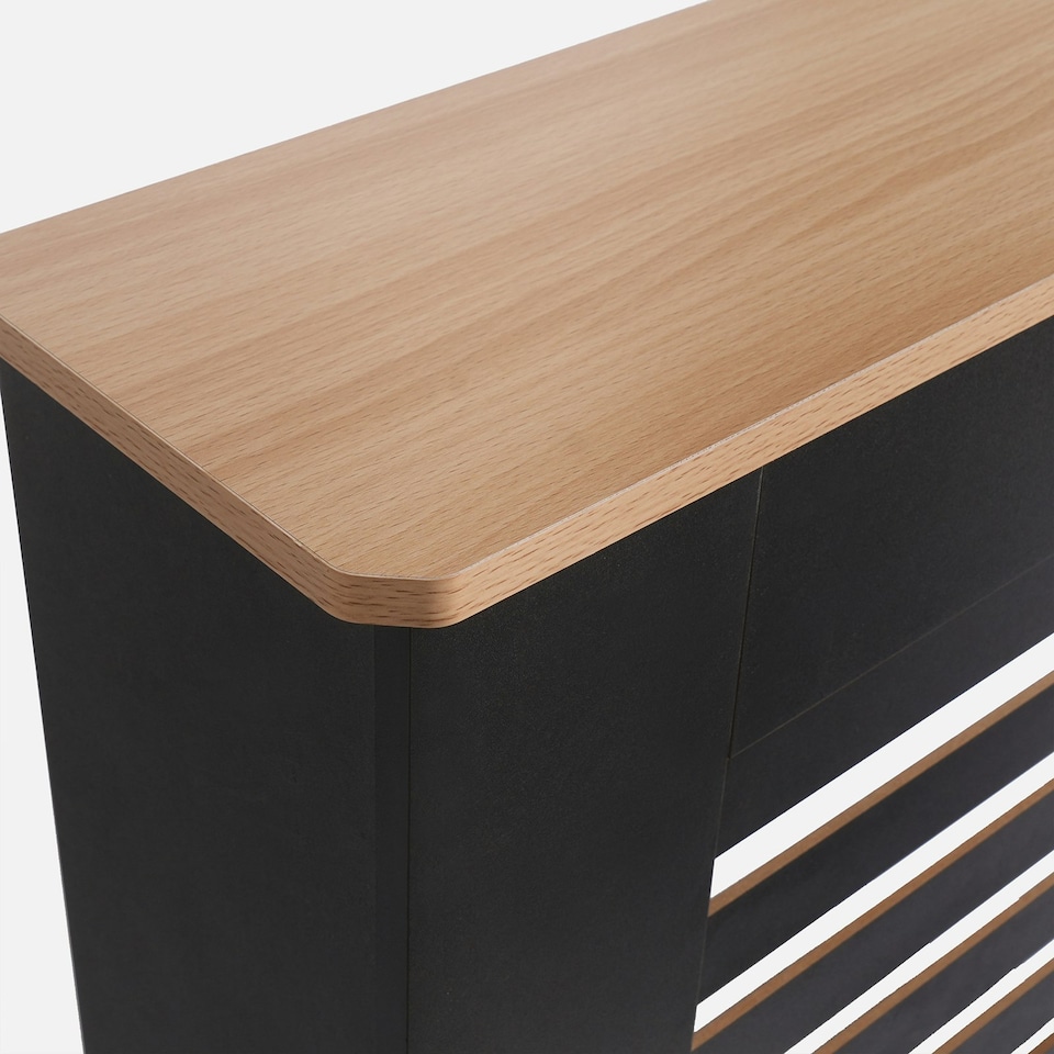 image 1 of OHS Horizontal Slatted MDF Modern Grill Shelf Cabinet Radiator Cover, Medium - Black