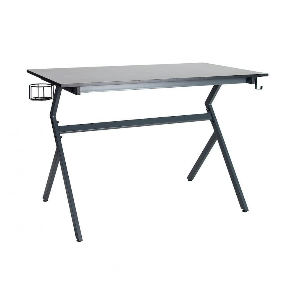 image 1 of Grey Ergonomic PC Gaming Office Computer Desk with Headphone Hook