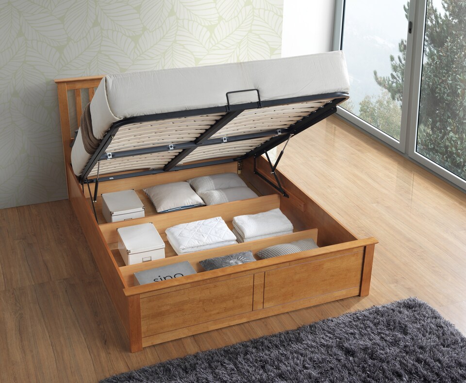 image 1 of Malmo Oak Wooden Ottoman Bed Double | Multi