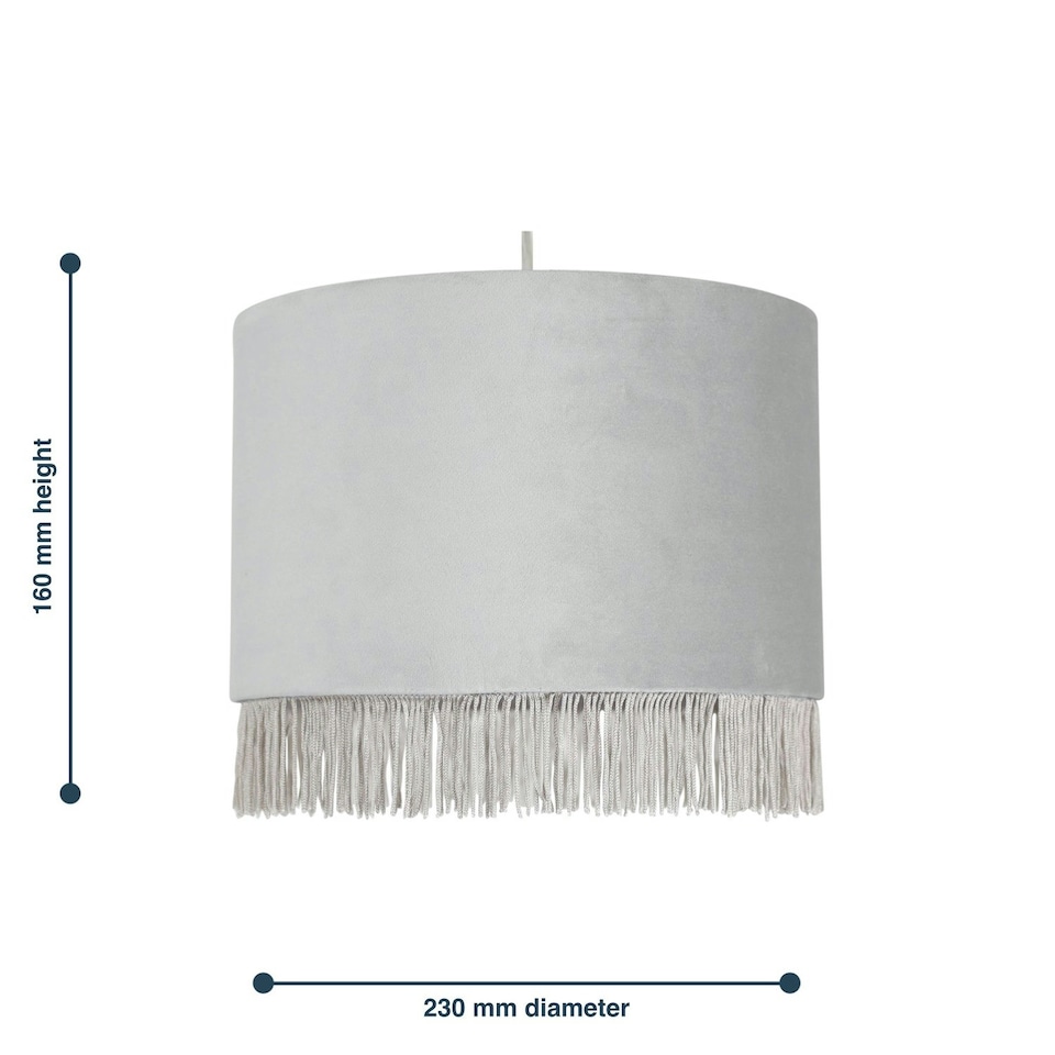 image 1 of First Choice Lighting Set of 2 Fringed Silvery Grey 23cm Fringed Velvet Pendant Shades Silver