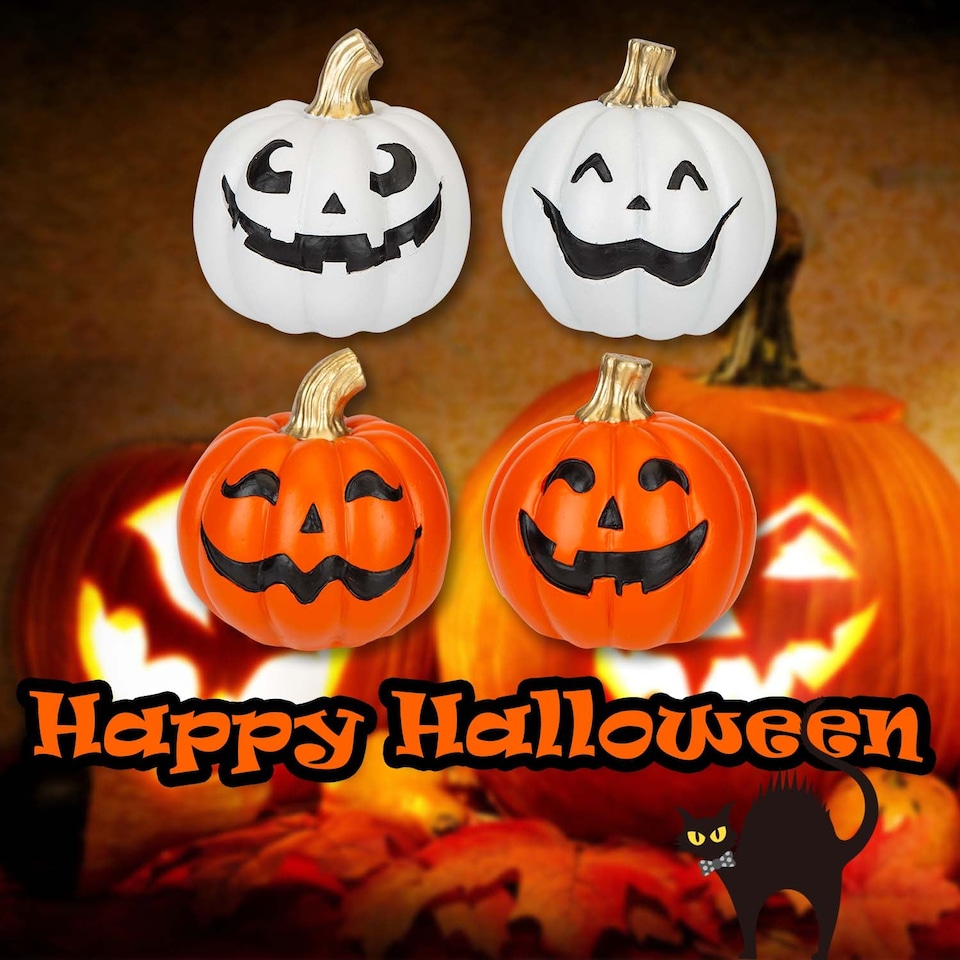 image 1 of vfm-estore Halloween Happy Face Pumpkins - 4 Pack 2 Orange 2 White