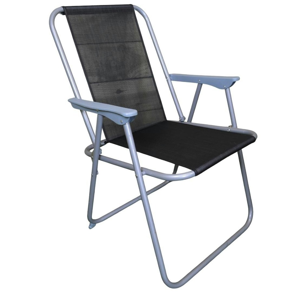 image 1 of 1 x Foldable Garden Chair Fixed position garden chair with grey frame and black fabric