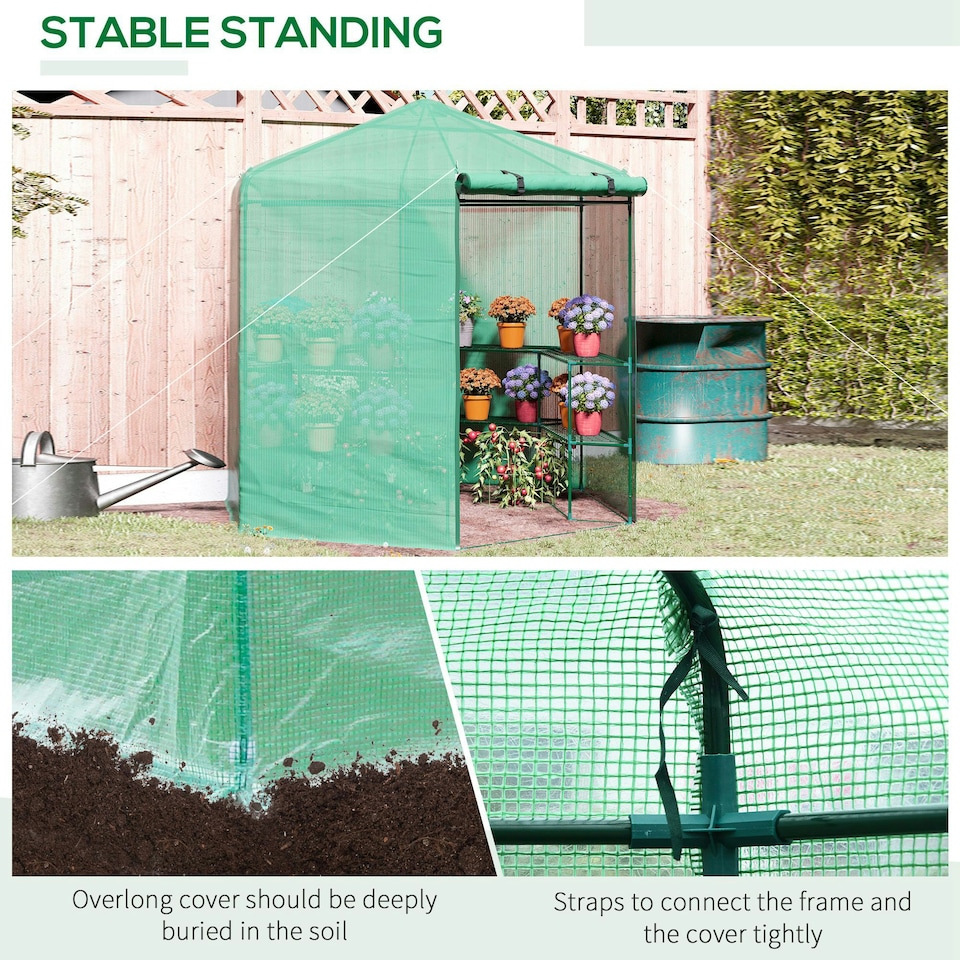 image 1 of Outsunny 196 x 215CM Walk In Greenhouse 3-Tier Garden Hexagon Grow Flower Plants