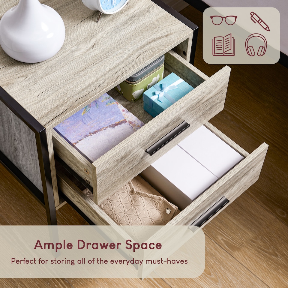 image 1 of Vida Designs Brooklyn 2 Drawer Bedside Cabinet Industrial Cabinet Table Nightstand, Grey