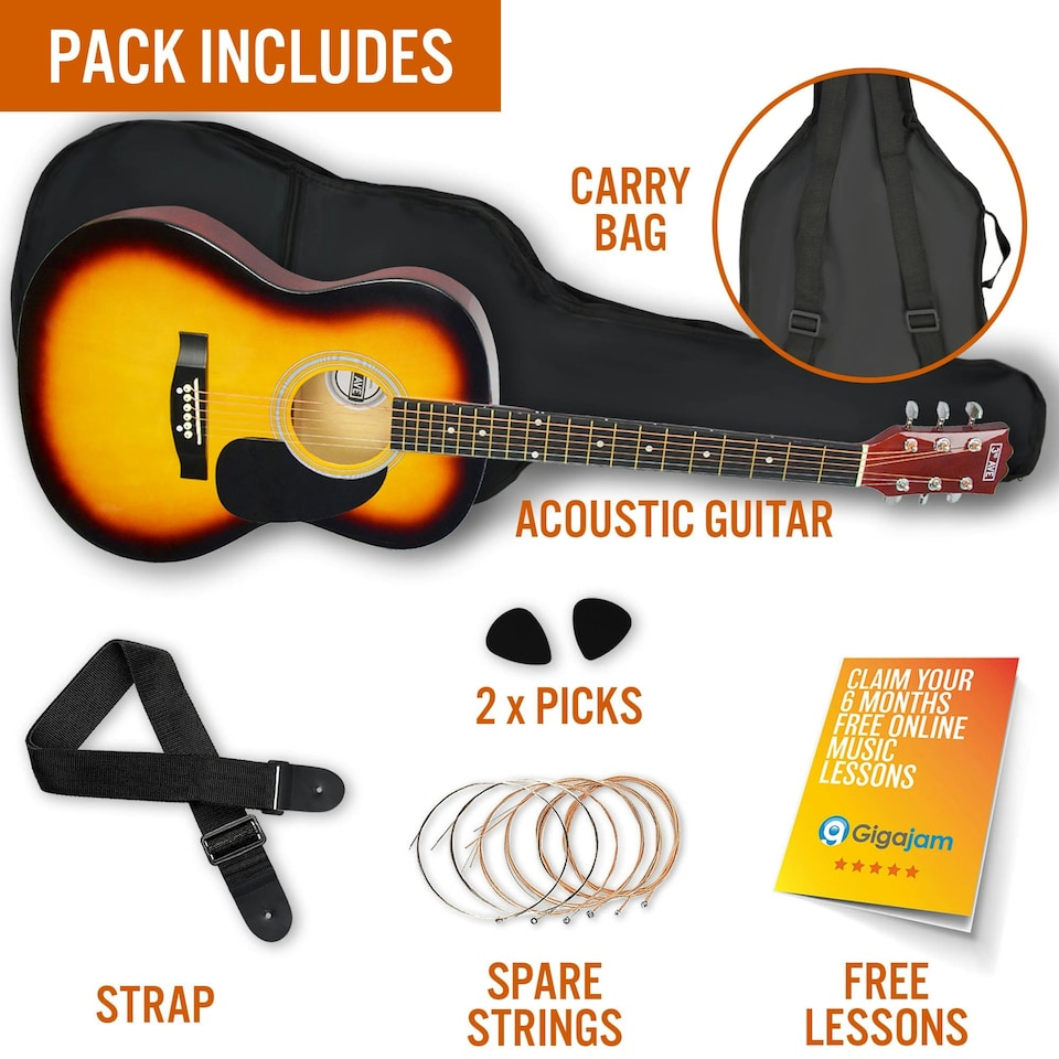 image 1 of 3rd Avenue Full Size Acoustic Guitar Pack | Orange