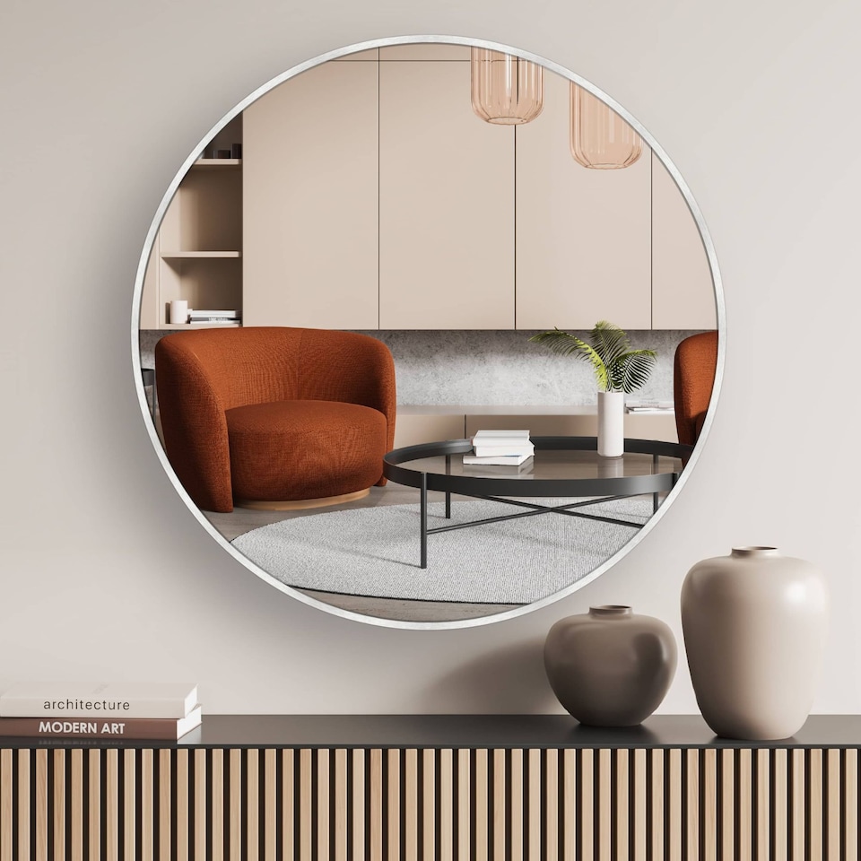 image 1 of Nielsen Jaron Round Wall Mirror - Slim Aluminium Frame - Silver - 60cm