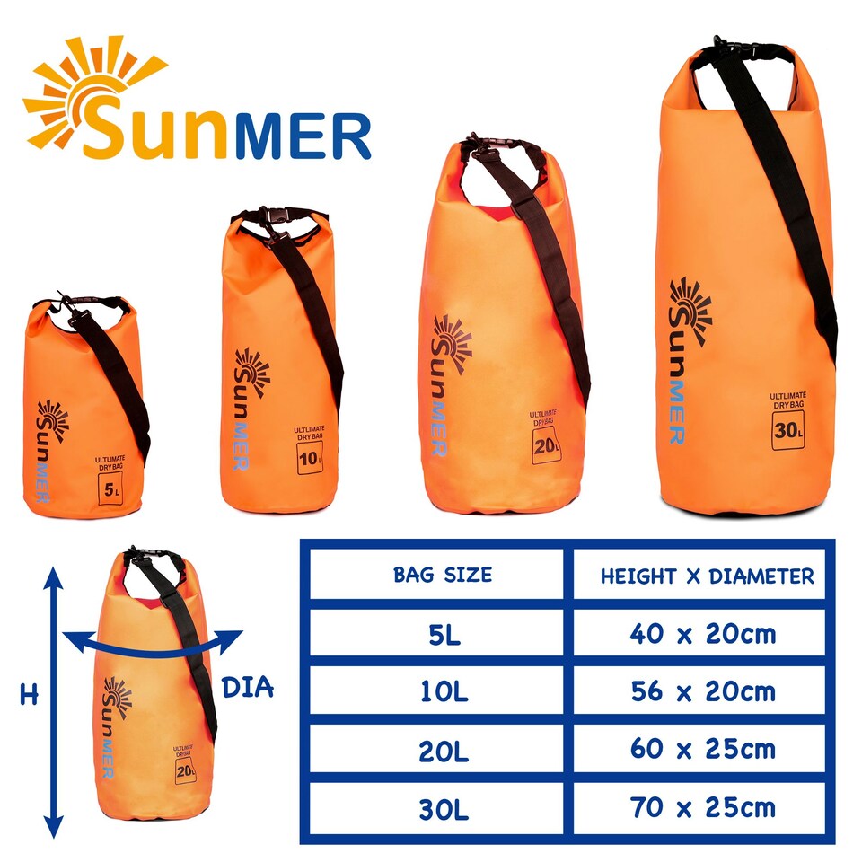 image 1 of SUNMER Waterproof Dry Bag with IPX8 Phone Case - Roll-Top, Adjustable Strap, 5L/10L/20L/30L