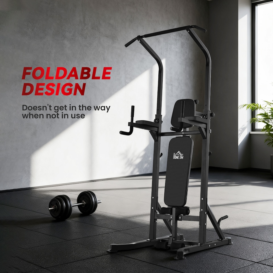 image 1 of HOMCOM Adjustable&Folded Dip Stands Multi-Function Pull-ups Sit-ups Fitness tool