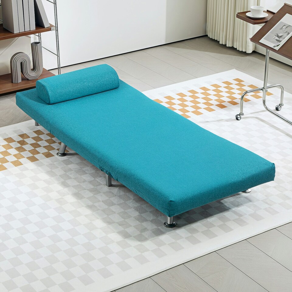 image 1 of HOMCOM Folding 5 Position Convertible Sleeper Chair Bed Dark Blue | Blue | Chair