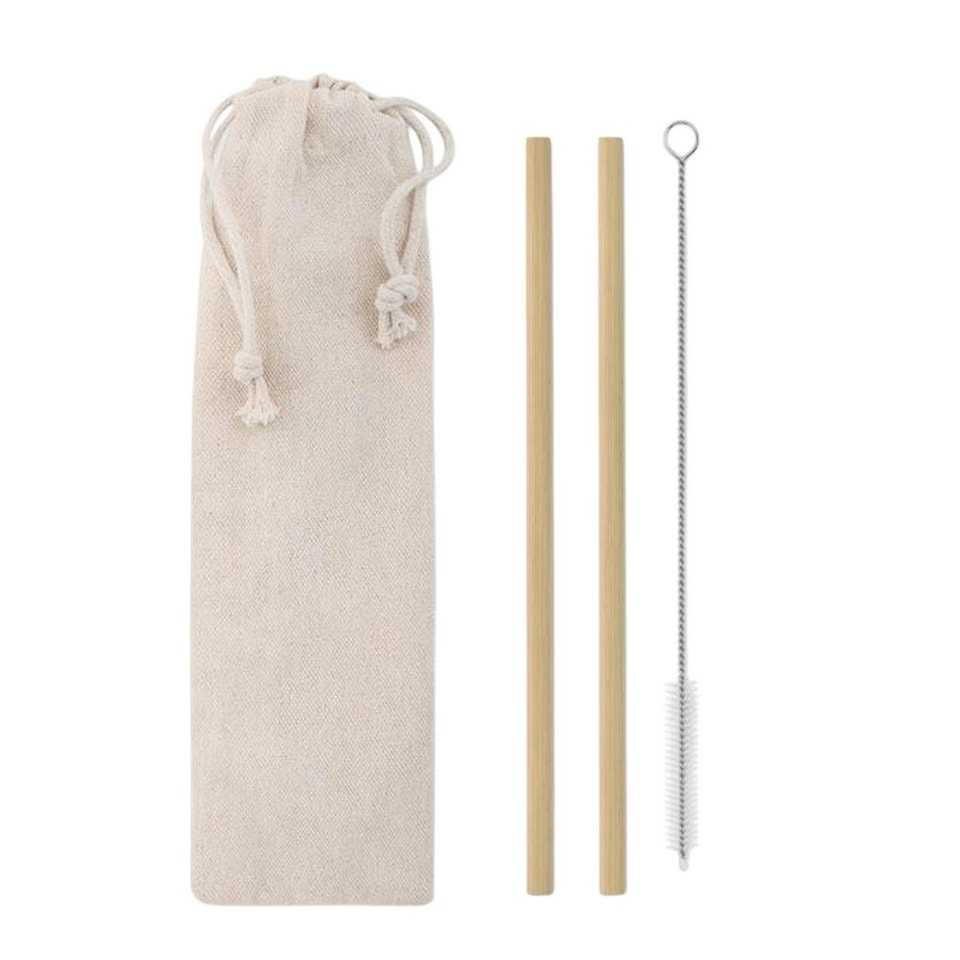 image 1 of MidOcean Natural Bamboo Straw & Brush - Beige/Steel - One Size