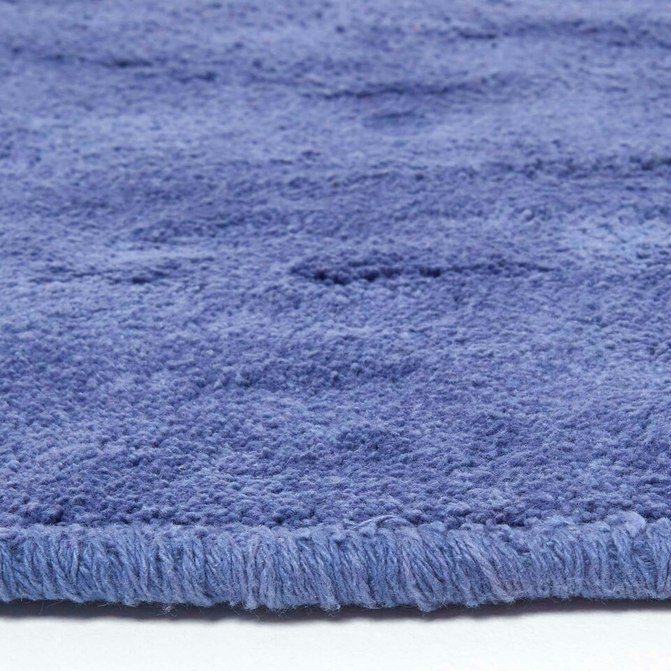 image 1 of Homescapes Hand Tufted Plain Cotton Blue Large Round Rug - 70 cm Diameter Blue | 70 cm Round