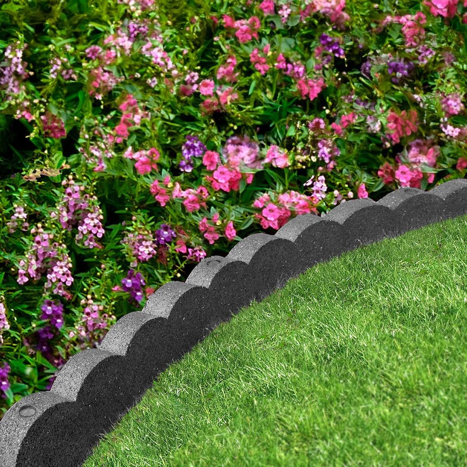 image 1 of Recycled Rubber Scallop Garden Edging Border - Grey - Pack of 6 | Grey | Grey | Pack of 6 | 1