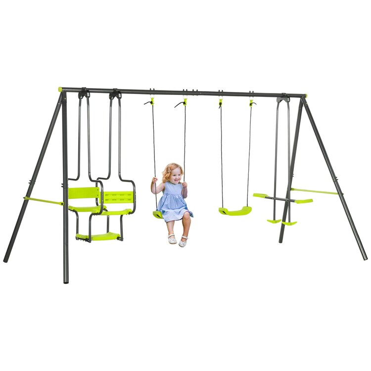 Outsunny Garden Swing Set With Double Swings, Glider, Swing Seats For Outdoors
