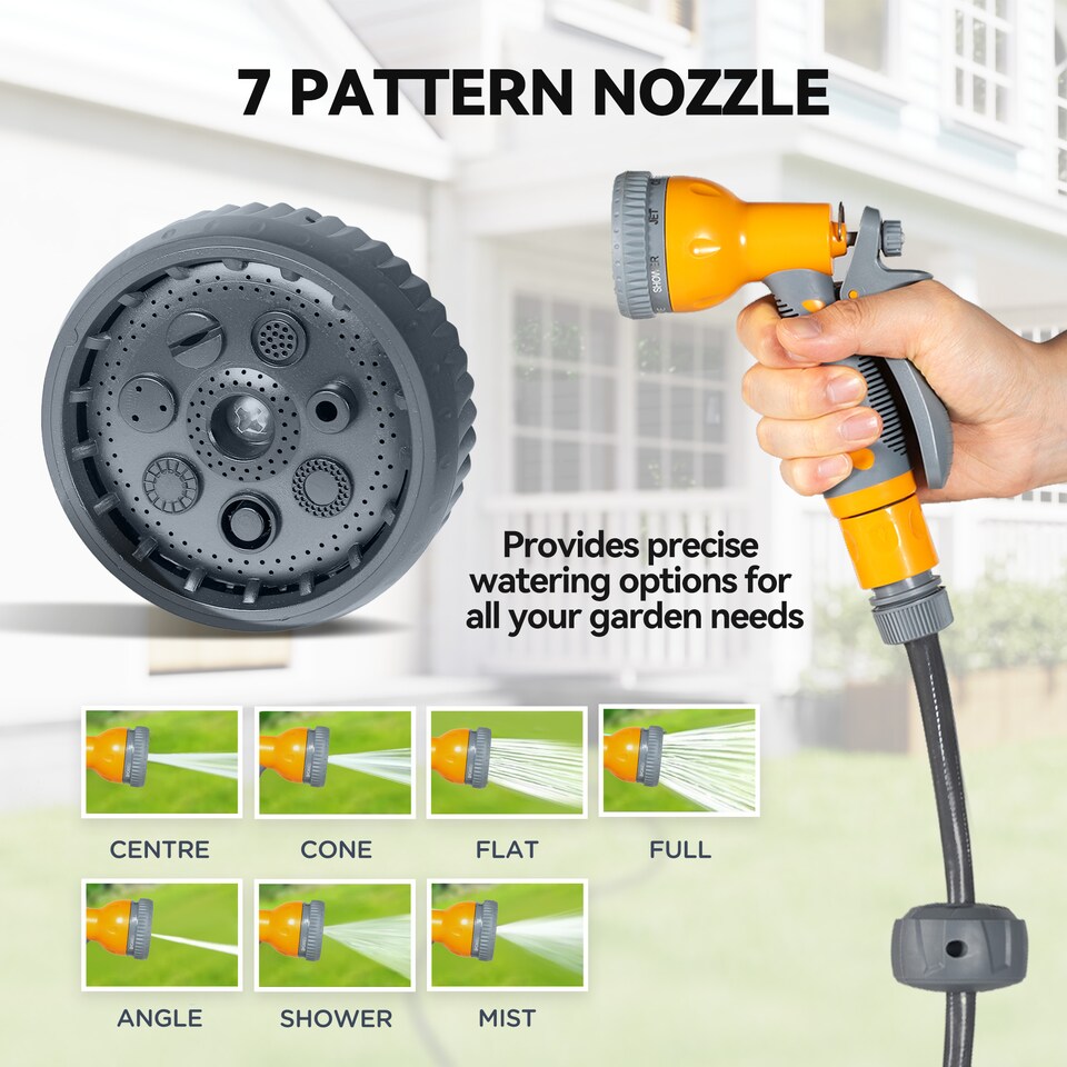 image 1 of Outsunny Retractable Hose Reel Wall Mounted, 302m Garden Hose Pipe Reel with Lock, Auto Rewind, 7 in 1 Spray Nozzle, Includes Wall Fixings, 180 Swivel, Outdoor Watering, 59 x 23 x 42 cm, Orange