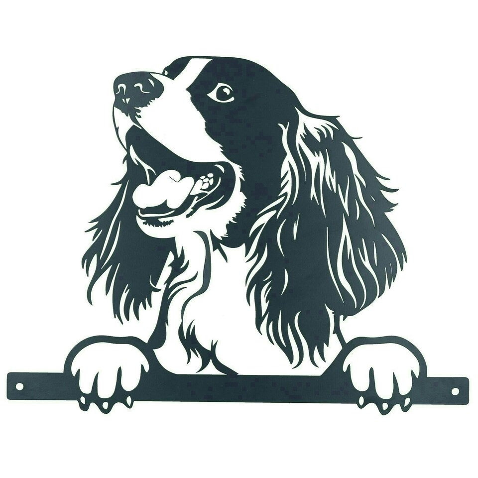 image 1 of Black Metal Peeking Spaniel Silhouette with Fixing Plate Garden Ornament Gift