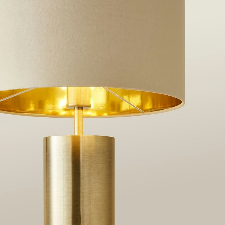 image 1 of ValueLights Lexy Beige & Metallic Gold Shade with Gold Dimmable Touch Table Lamp & LED Bulb Cream