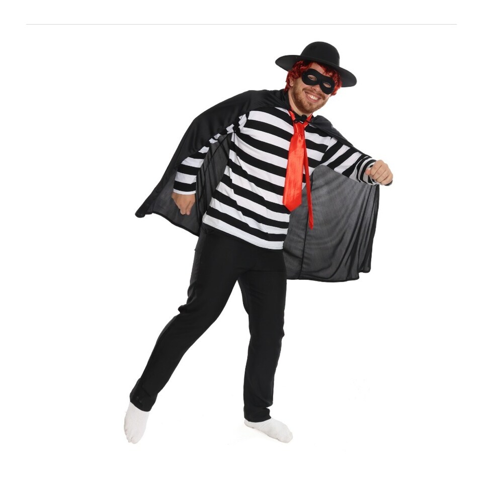 image 1 of Burger Burglar Costume 6 Pcs with Black Cape | Multi | S