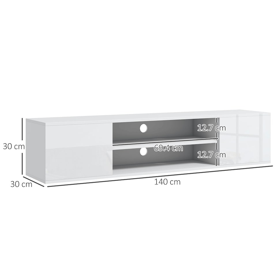 image 1 of HOMCOM Floating TV Unit for 60" TVs W/ Shelves and Cabinets, White