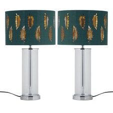Set of 2 Aura - Chrome Table Lamps with Green Fern Cut Out Shades | Chrome | Green | Large | 2
