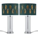 image 1 of Set of 2 Aura - Chrome Table Lamps with Green Fern Cut Out Shades | Chrome | Green | Large | 2