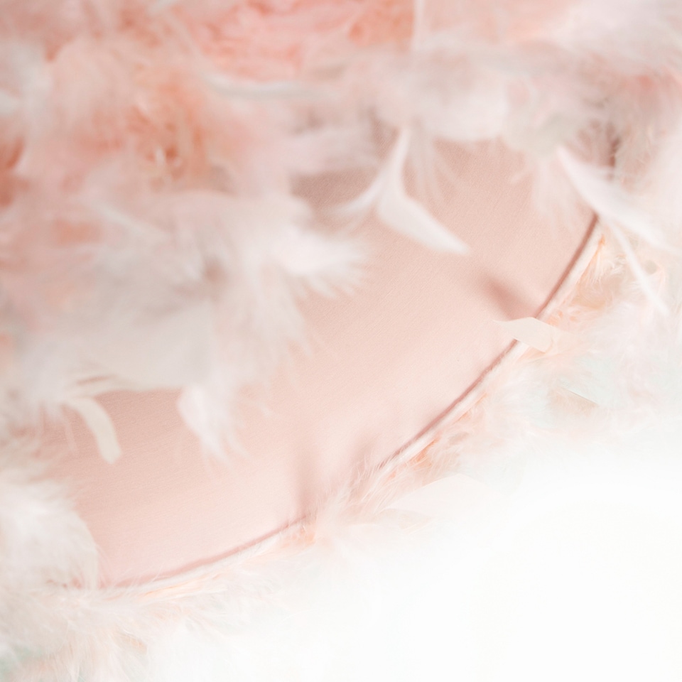 image 1 of Modern Designer Real Pink Feather Drum Lamp Shade with Inner Cotton Lining | Pink