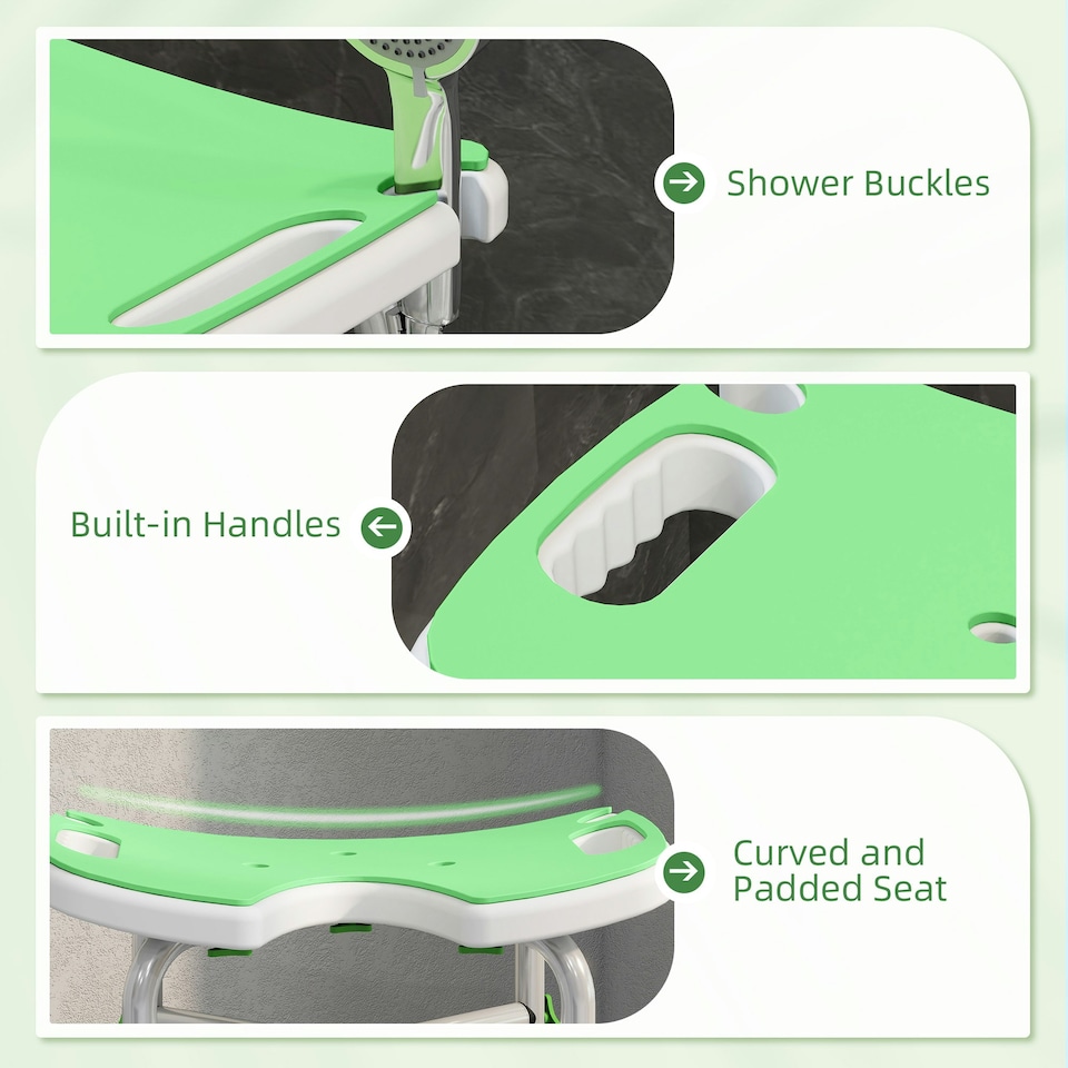 image 1 of HOMCOM Aluminium Shower Stool for Elderly Disabled Non-Slip Bath Stool Green