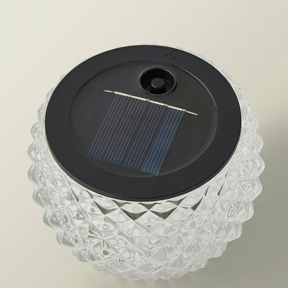 image 1 of ValueLights Solar Powered Outdoor Black Diamond Pattern Glass Table Lamp Garden Light Multi