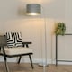 image 1 of ValueLights Curva Chrome Arched Floor Lamp with Grey Velvet and Chrome Inner Lamp Shade