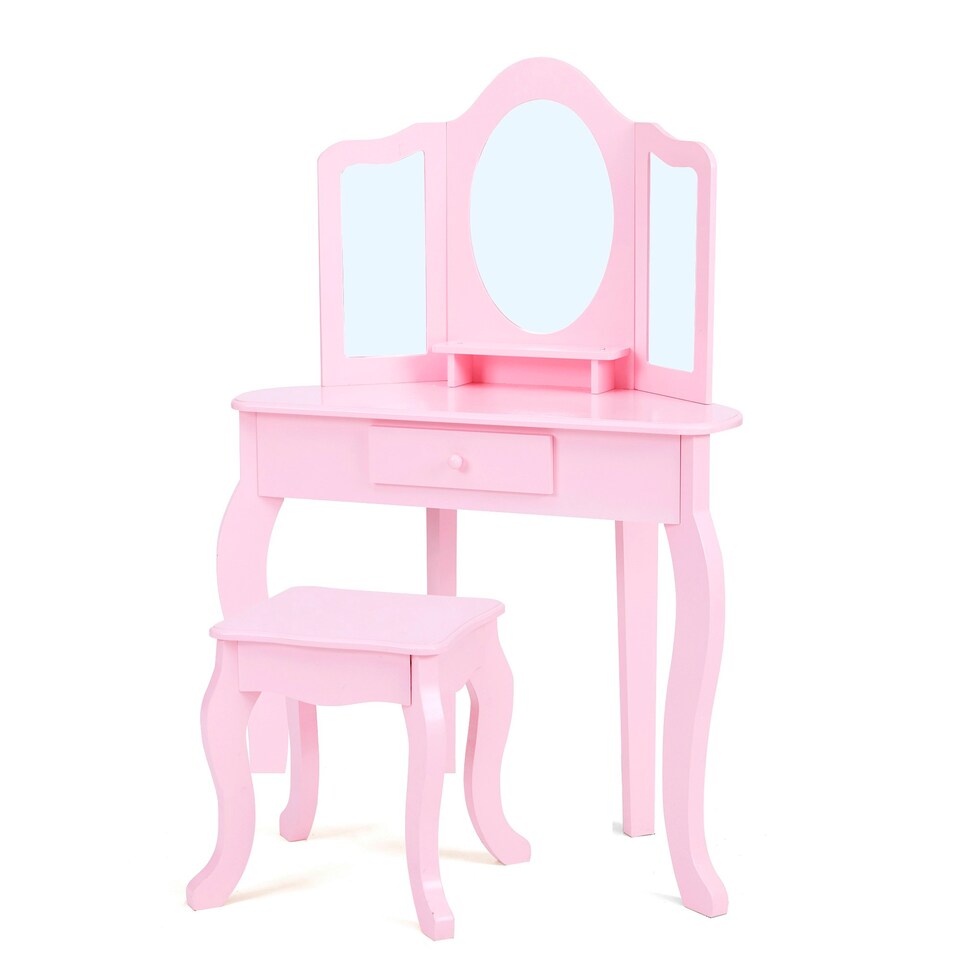 image 1 of Teamson  Kids Lady Alessandra Corner Vanity and Stool Set, Pink