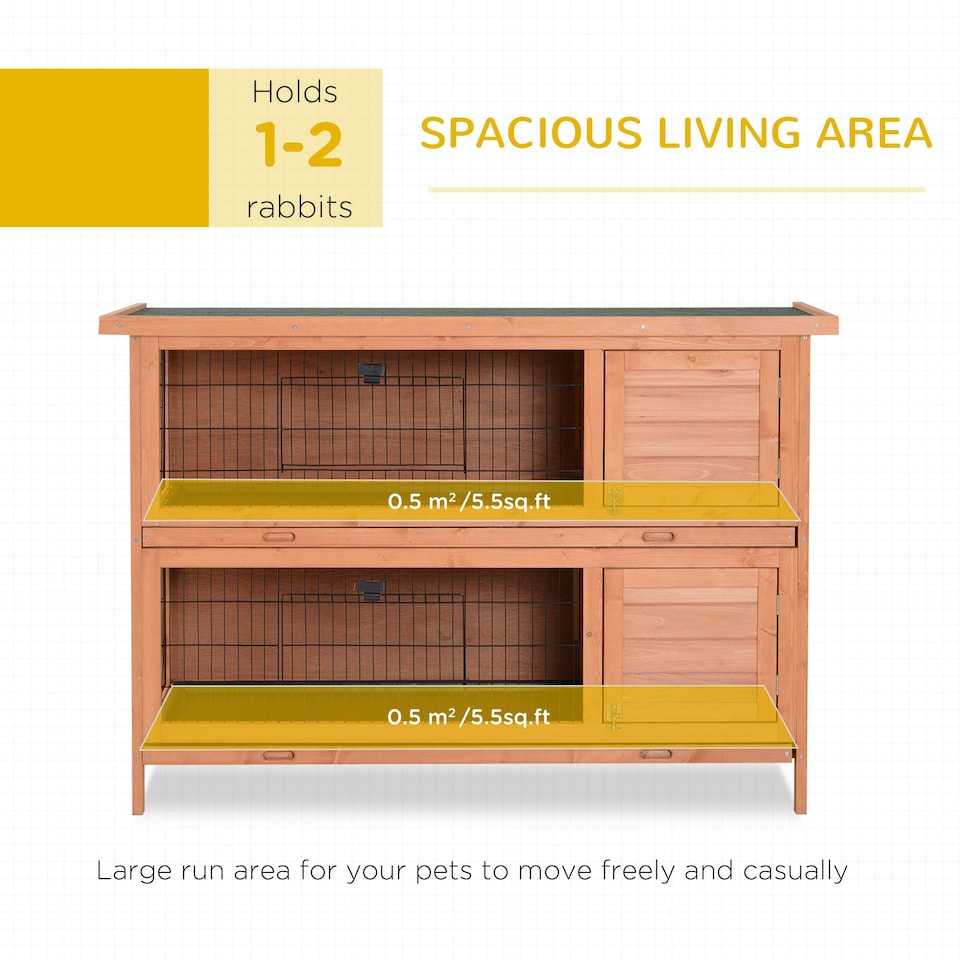 image 1 of PawHut Rabbit Hutch, Guinea Pig Hutch with No-Leak Trays & Divider, Orange