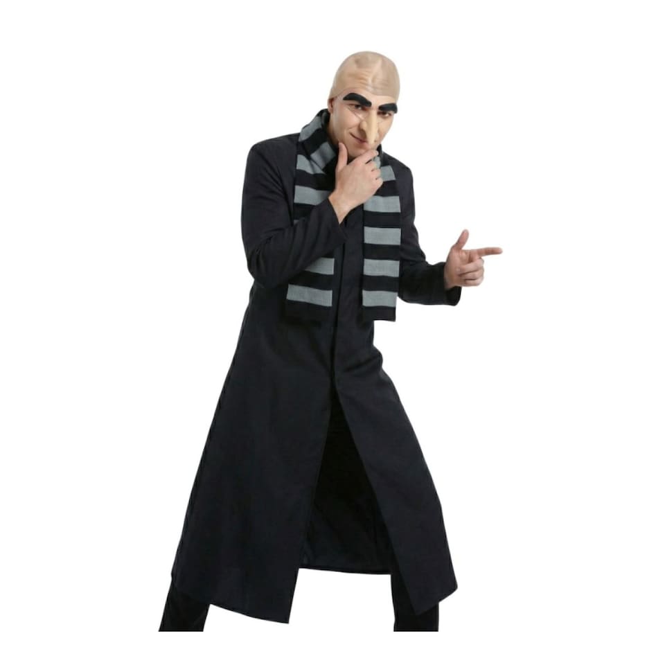 image 1 of Despicable Villain Costume - Jacket, Bald Cap, Eyebrows, Nose & Scarf | Multi | M