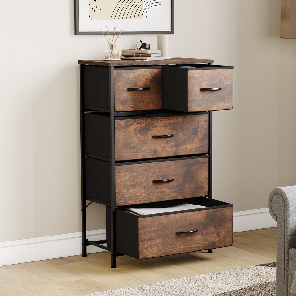 image 1 of Vida Designs Chorley 5 Drawer Fabric Drawer Chest, Rustic Brown