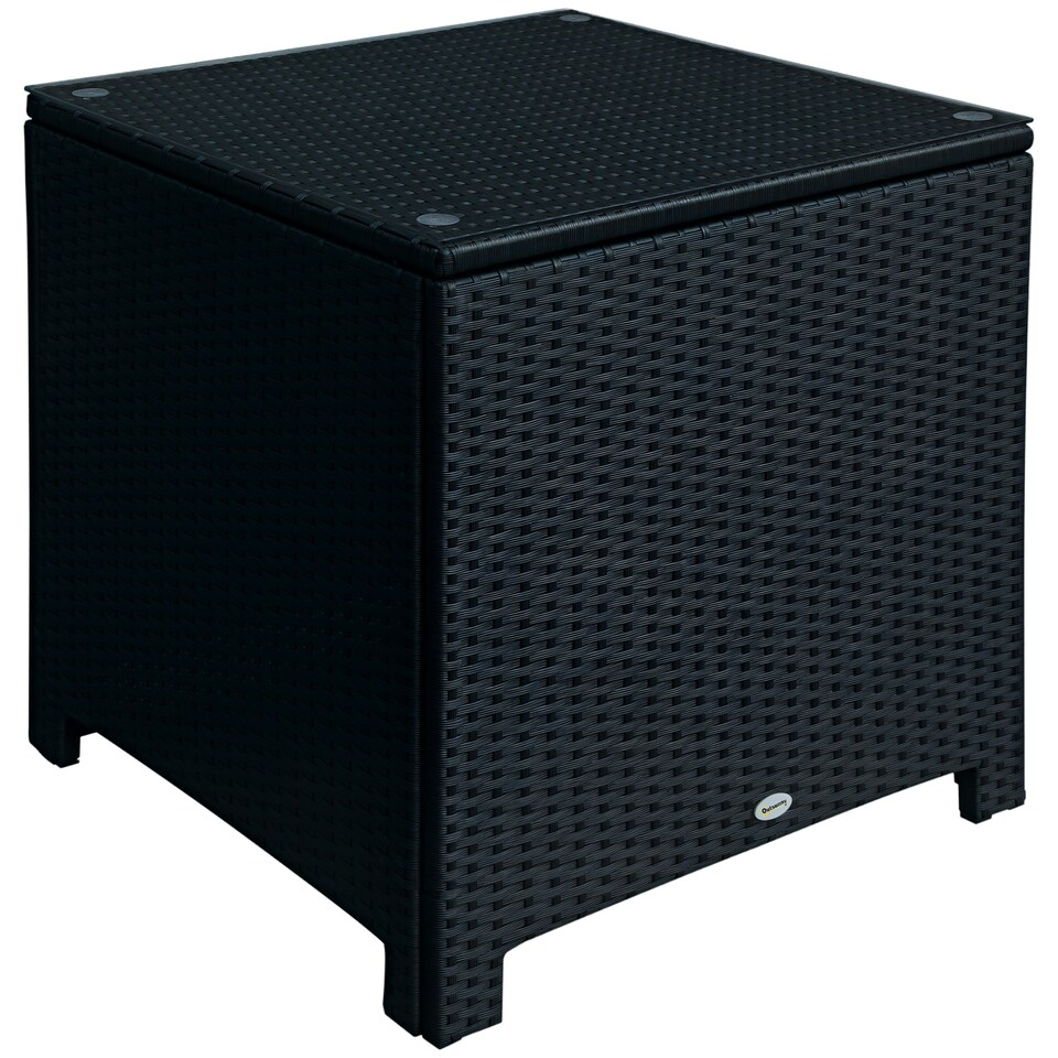 image 1 of Outsunny Side Table Furniture Tempered Glass Garden Patio Wicker Black