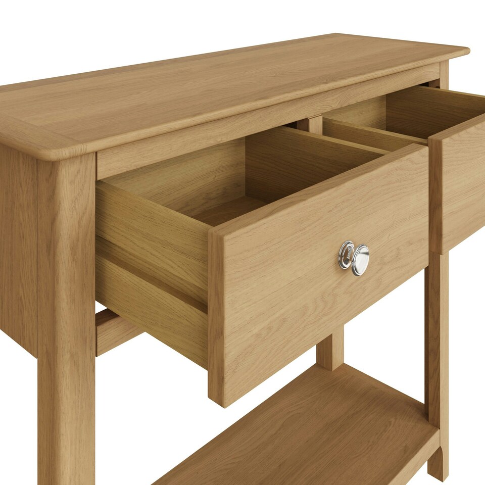 image 1 of Taberno Oak 2 Drawer Console Hallway Table Natural Oak Brown