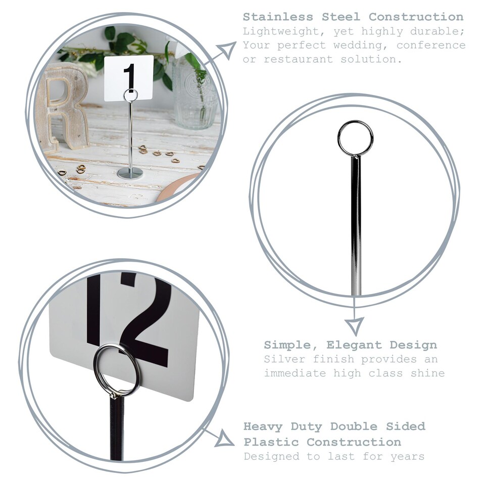 image 1 of Argon Tableware Wedding Table Number Holders - 46cm - Silver - Pack of 12 | Silver | Silver
